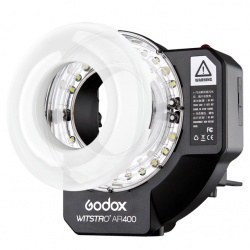 На фото изображено Вспышка кольцевая Godox Witstro AR400 аккумуляторная
